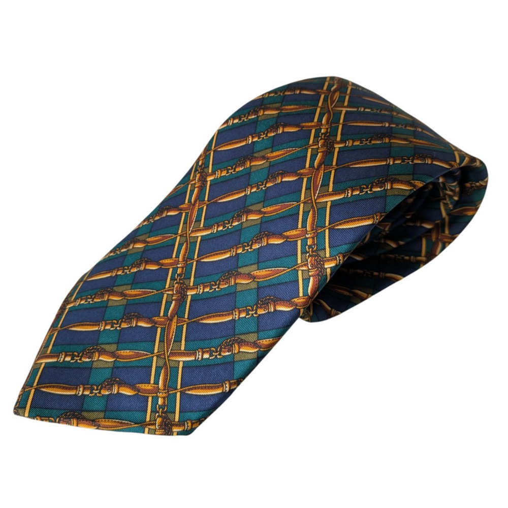 Brooks Brothers Navy 100% Silk Baroque Equestrian Buckle Tie Made in USA
